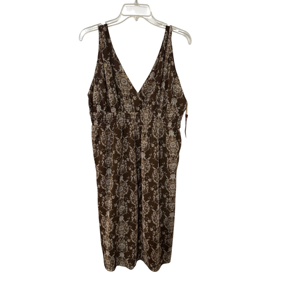 Tapemeasure Womens Brown Gold Metallic Shimmer Damask V-Neck Dress Size 12 NWT